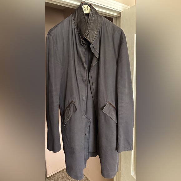 Billy Reid Gray Walking Coat w/ Leather Collar - Picture 1 of 13